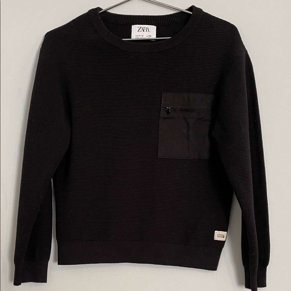 Zara Kids Crewneck Sweater in Black with Pocket NWOT